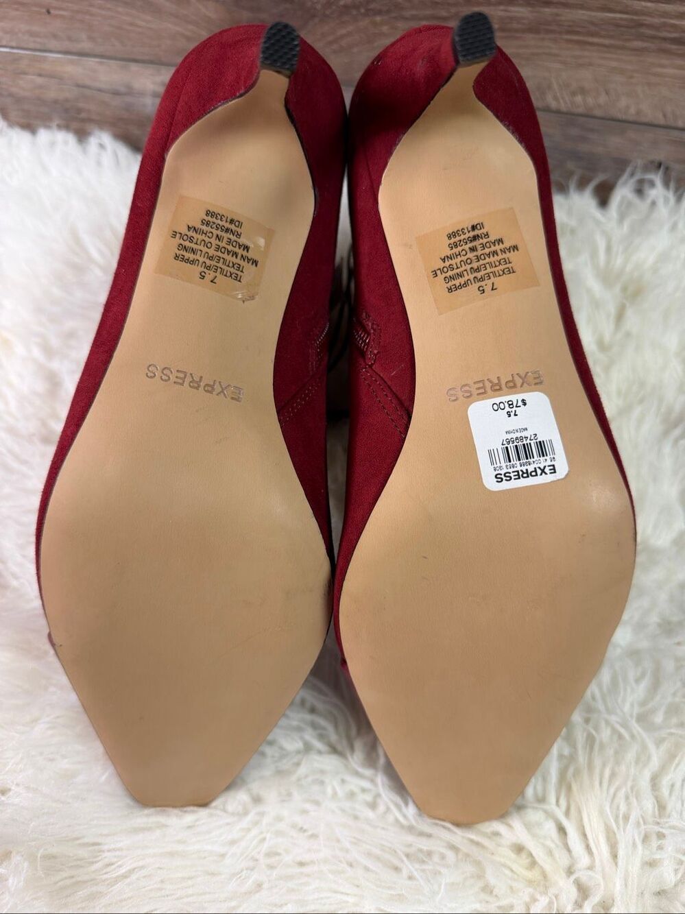 Express Women’s 7.5 Burgundy Suede Ankle Boots Pointed Toe Kitten Heel Y2K - Picture 6 of 9
